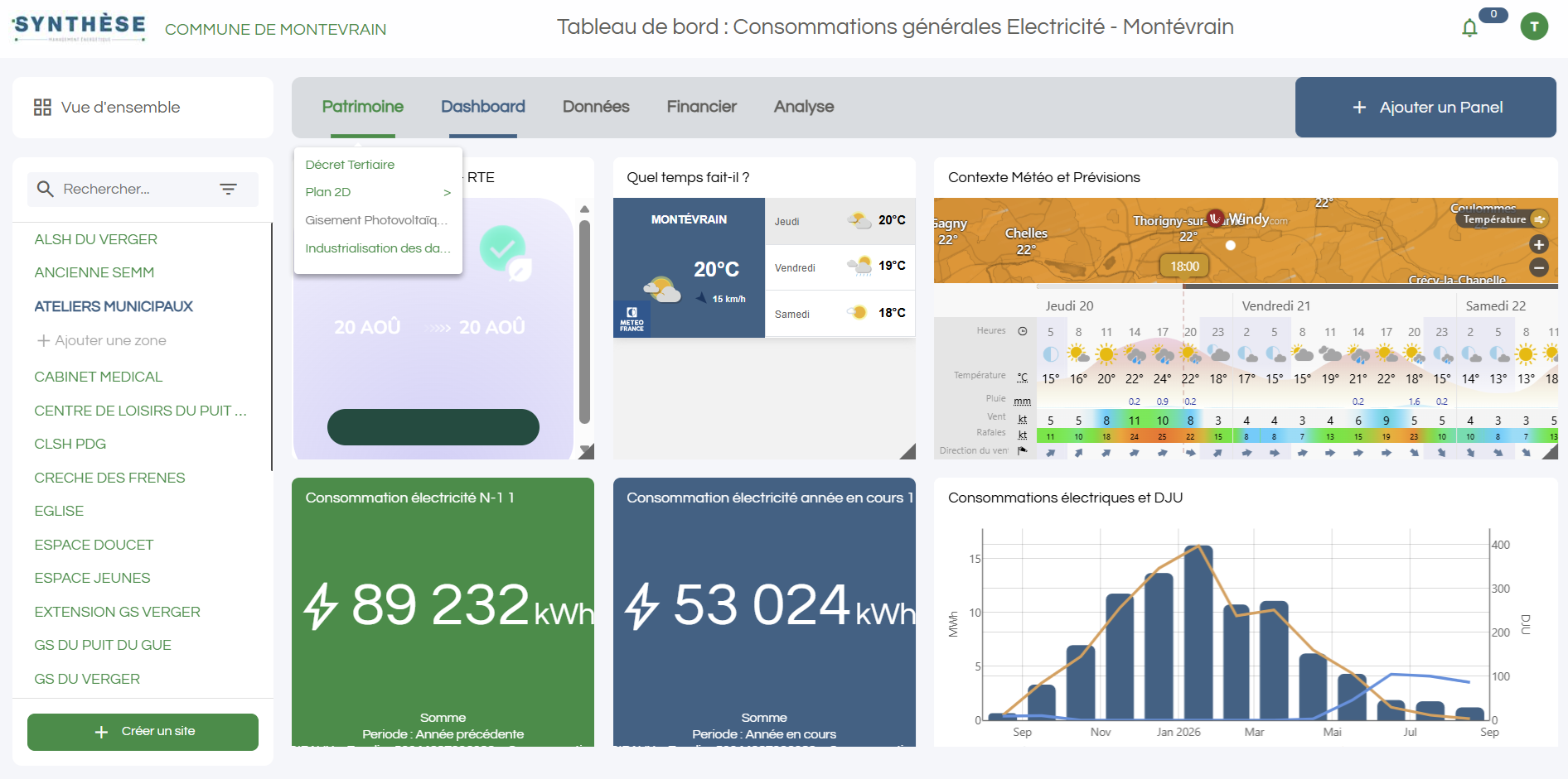 Interface du logiciel de synthèse énergétique E-CONEX